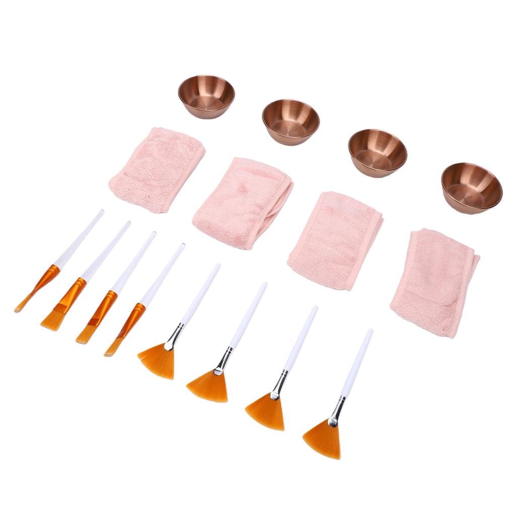 16pcs Esthetician Supplies for Facials Set Small Bowl Fan Flat Brush Hair Band Women Facial Mixing Kit Rosy Gold