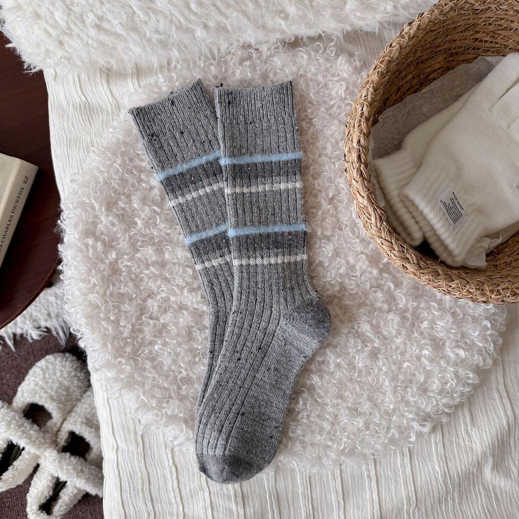 Women's Autumn and Winter Thickened Warm Collision Color Striped Yarn Wool Tube Pile Socks