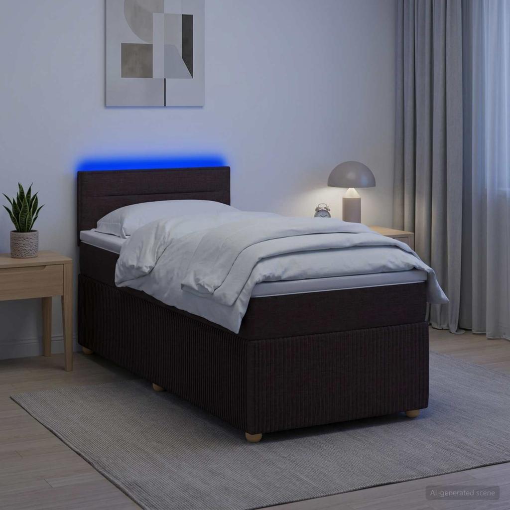 Box Spring Bed with Mattress Dark Brown 90 x 190 cm Fabric