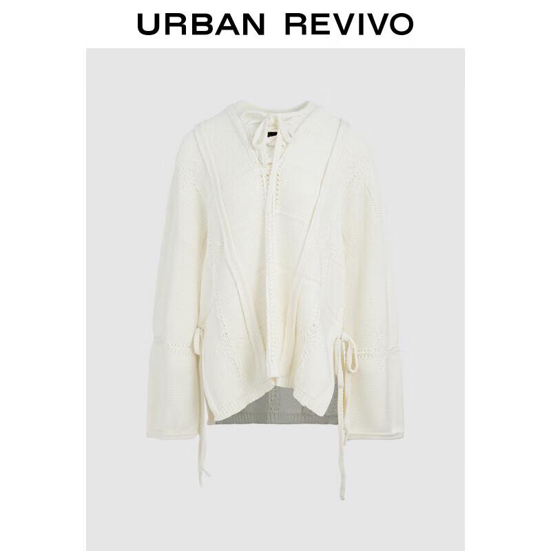 UR Women's 2025 Spring Textured Tie-Front V-Neck Knit Sweater