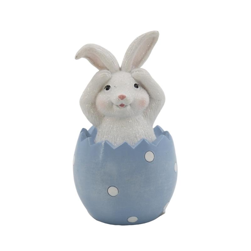 

Eggshells Bunnys Easters Decoration Polyresin Rabbit Statue for Home and Farmhouses Spring Decoration синій