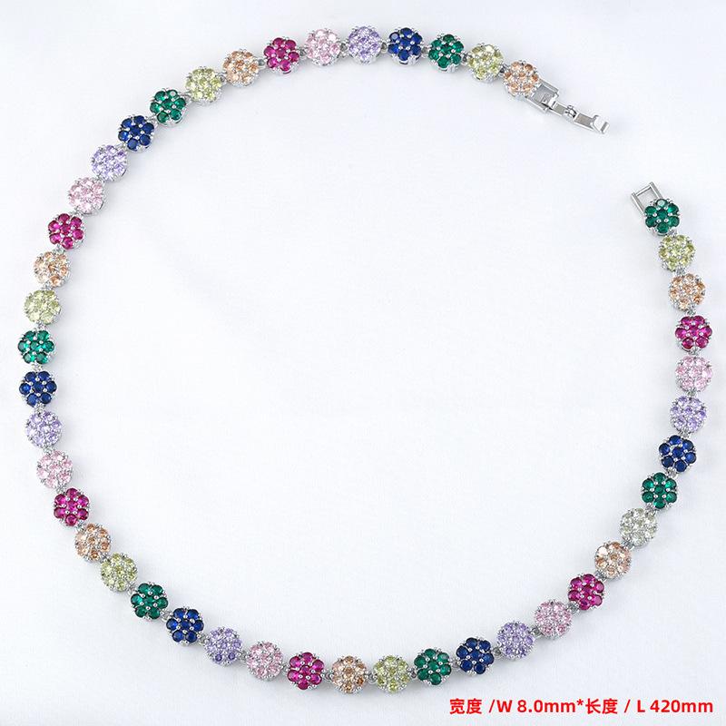 Temperament Light Luxury Copper Inlaid Diamond Flower Petal Bracelet Necklace Tennis Flower Jewelry Set Vl526-527