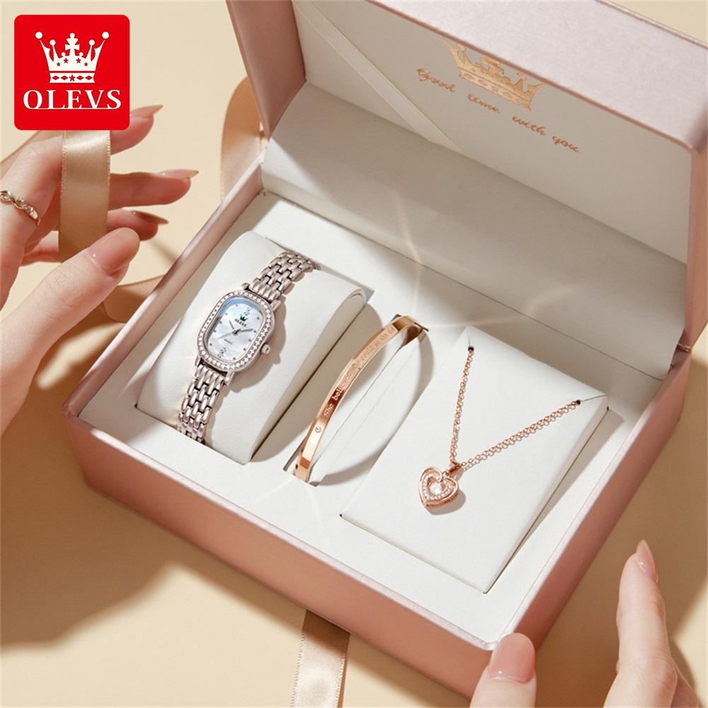 OLEVS Women Quartz Watch Sets Fashion Delicate Luxury Diamond Bezel Ladies Dress Wristwatch Elegant Starry Sky Waterproof Watch