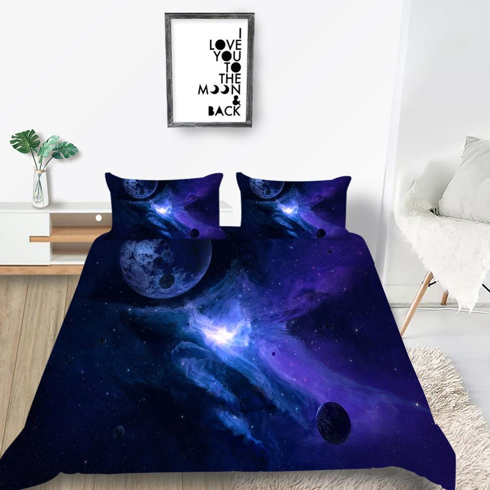 Star Printing Bedding Single Double Bed Full Size 3D Microfiber Universe Printing Pillowcase and Quilt Cover 2/3 Comfortable Home Decoration