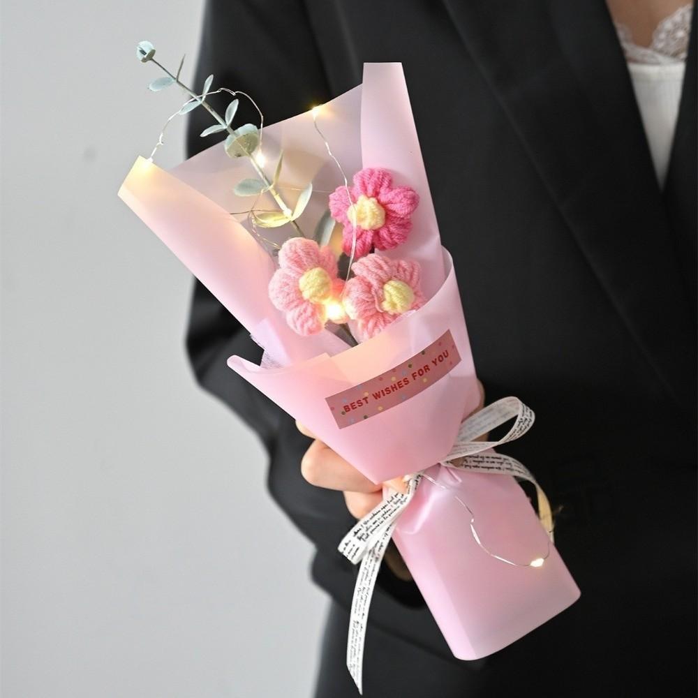 LED Lights Crochet Flowers Bouquet Glowing Eternal Simulated Flowers  Wedding Decor