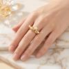Vintage Pearl Inlaid Stainless Steel Open Ring - Artistic, Versatile, and Irregular-Shaped Jewelry