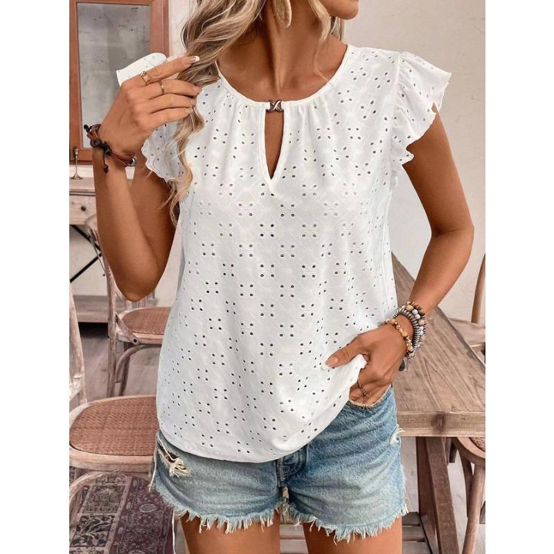 YYFS Damenmode Lässig Frühling Sommer Einfarbig Druck Kurzarm O-Ausschnitt Blusen & Hemden