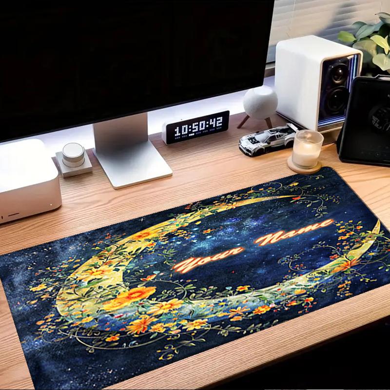 1PC Custom Name Floral Moon Art Mouse Pad, Keyboard and Mouse Desk Pad, for Computer Notebook Birthday Gift For Any Room Or Office