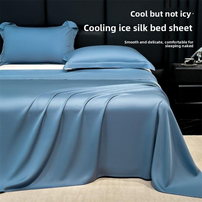 Ice Silk Bed Sheet Set Summer Cooling Solid Color Soft Durable Machine Washable Dormitory Single Bedding Set