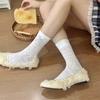 Women's Spring and Summer Bow Tie Sweet Mesh Breathable Pure Cotton Boneless Tube Pile Socks