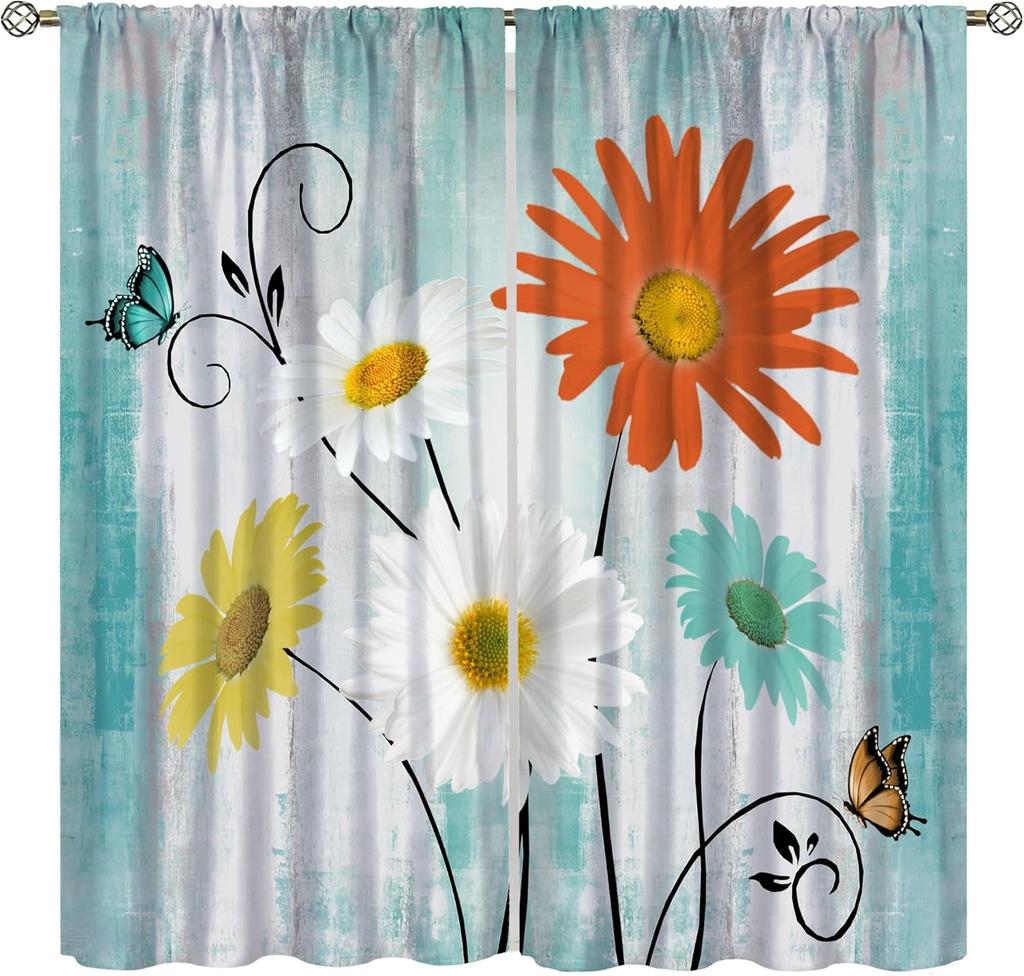 Birds Bible Verse Kitchen Curtains, Christian Rustic Flower Cross Scripture Quote Hummingbird Window Drapes For Bedroom