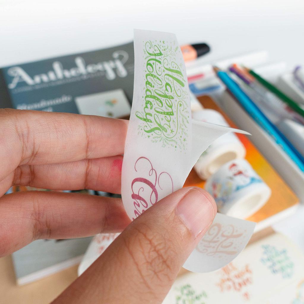 Navy Peony Holiday Love Greetings and Weather Washi Tape of 37mm x Cute Wide Decorative Tape for and Scrapbooks (Set 3, 5m) Waterproof, Watercolor,