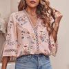 Women's Summer New Loose Type V-neck Temperament Commuter Flare Sleeve Lace Blouse Chiffon Shirt