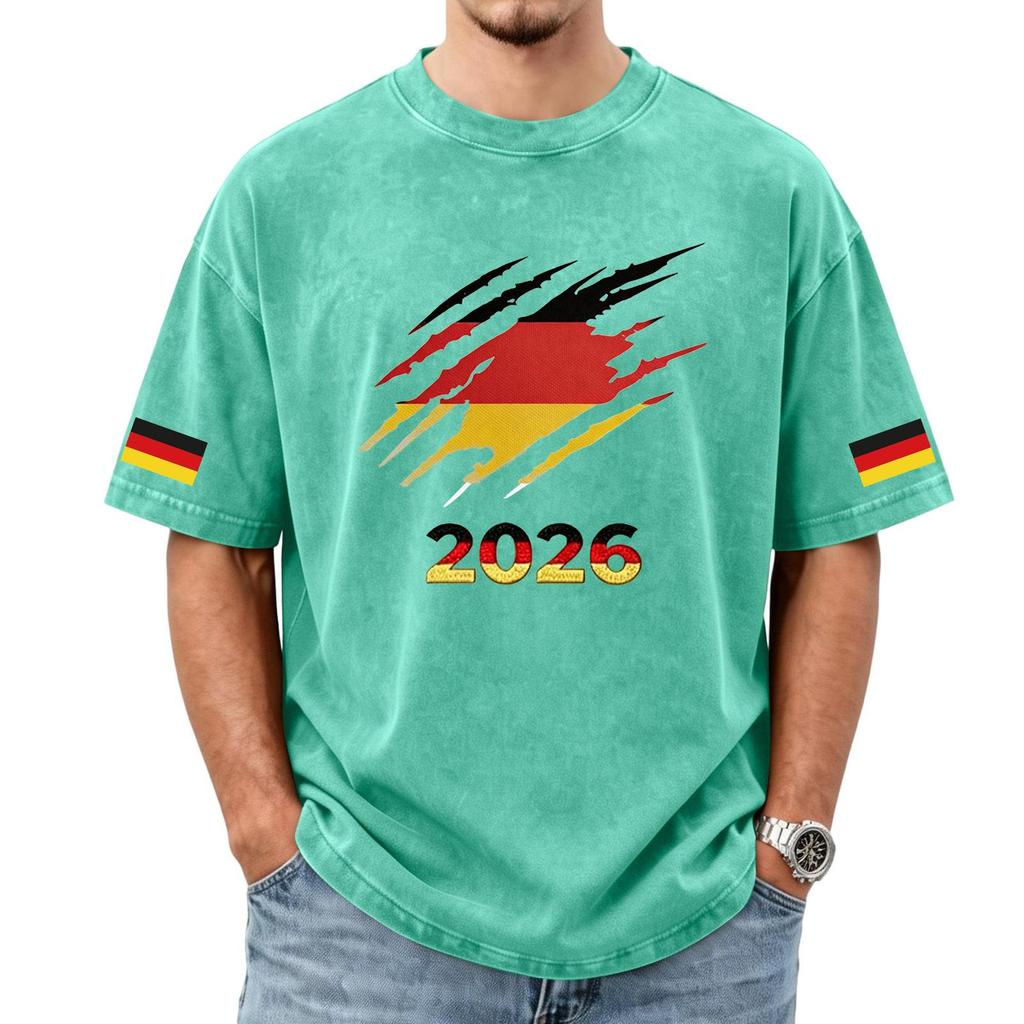 Men's German Football Graphic Print Short Sleeve T-Shirt, Effect Casual Top for Soccer Fans, Comfortable Fit