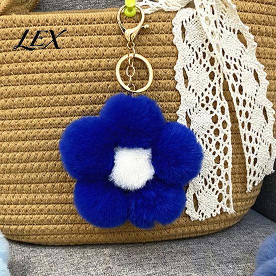 Women Bag Charm Plush Flower Keychain for Handbags, Five-petal Charm, Fluffy Backpack Hanging Accessory Soft