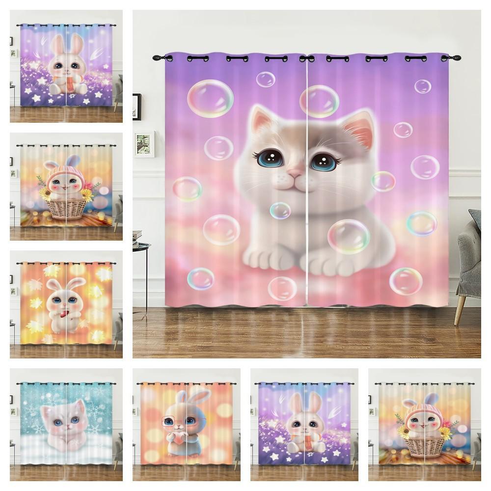 Curtains Cute Animal Rabbit Cat Curtains Bedroom Living Room Blackout Curtain Punching
