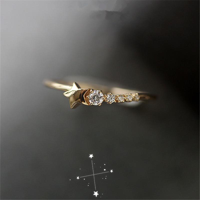 925 Silver French Simple Star Pavé Crystal Ring Women Classic Temperament Party Jewelry Girlfriend Gift