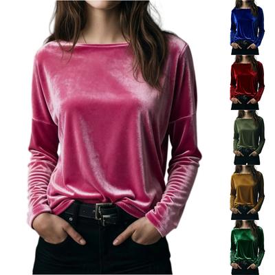 Women's Fashion Velvet Round Neck Long Sleeve Loose Pullover Top