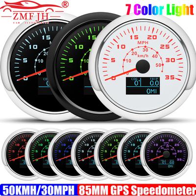 ZMFJH 0-50KMH,0-30MPH 85MM GPS Speedometer Gauge with Antenna 7 Color Light Speed Meter Odometer Mileage COG TRIP Auto Car Boat