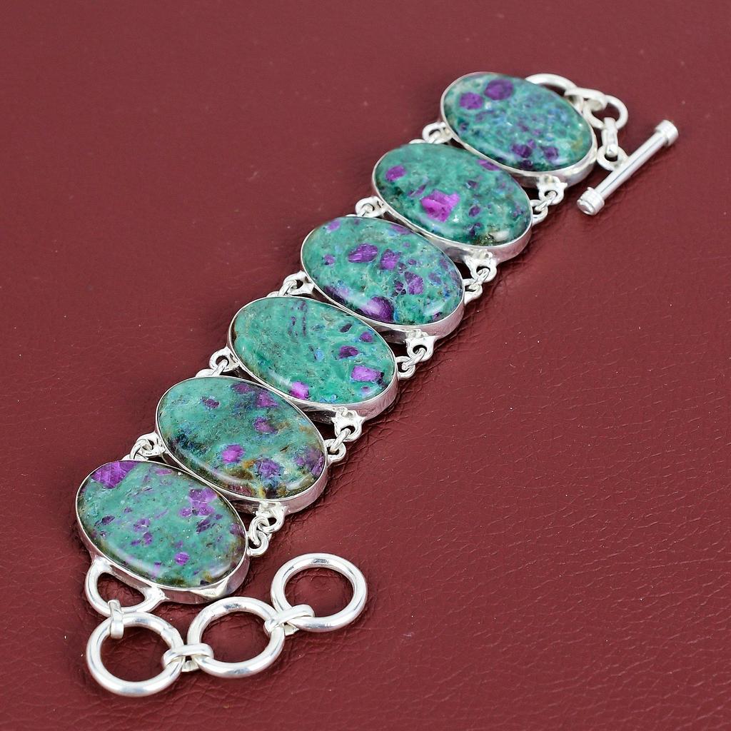 Ruby Fuchsite Bracelet Handmade Gemstone Jewelry 925 Sterling Silver Bracelet Adjustable Chain Bracelet Birthstone Bracelet Engagement Gifts
