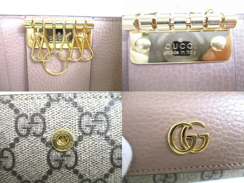 Authentic GUCCI Double G GG Dusty Pink Leather Gold H/W 6 Pics Key Chain #a760  Refurbished