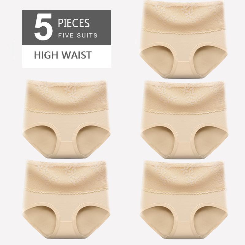 High Waist 5Pcs Women Panties Cotton Breathable Lace Women's Underwear Briefs Ladies Underpants