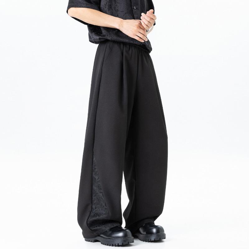 New Chinese Style Jacquard Pleated Breathable Straight Casual Long Pants For Men
