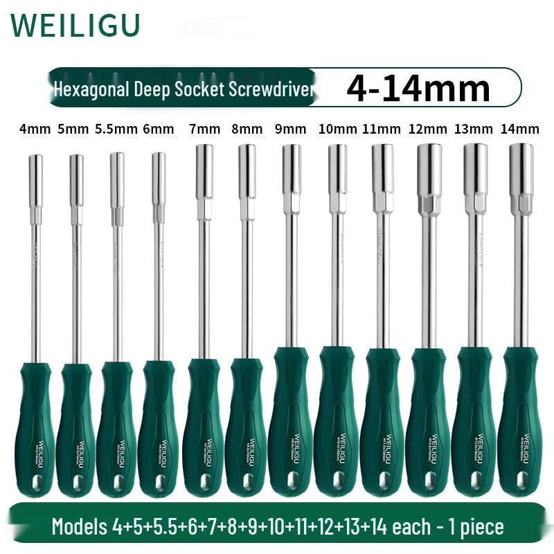 Extended Hex Socket Screwdriver Bit with CRV Head for Nuts & Bolts