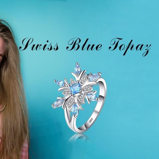 Flower Jewelry, Versatile Zircon Light Blue Ring For Women