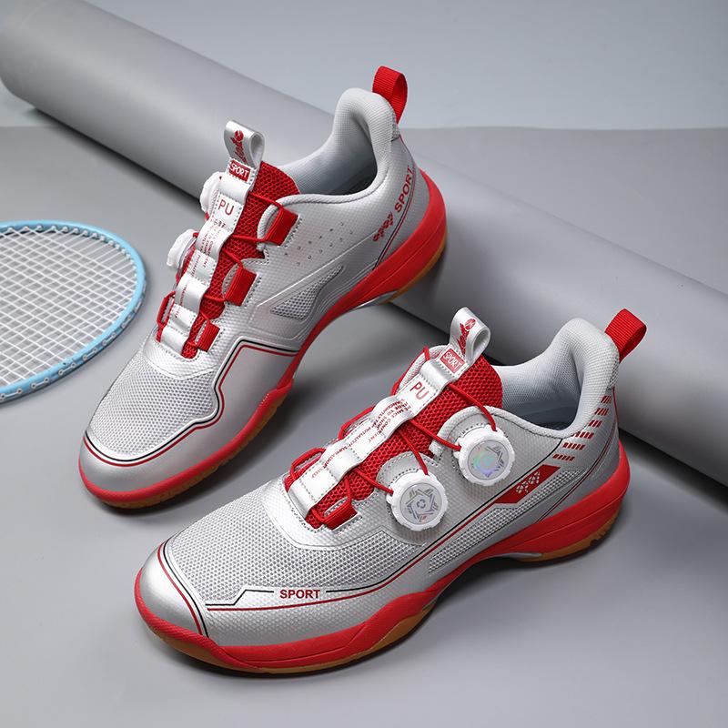 

New badminton shoes rotating button outdoor sports tennis training casual couple daily table tennis shoes 44 срібний