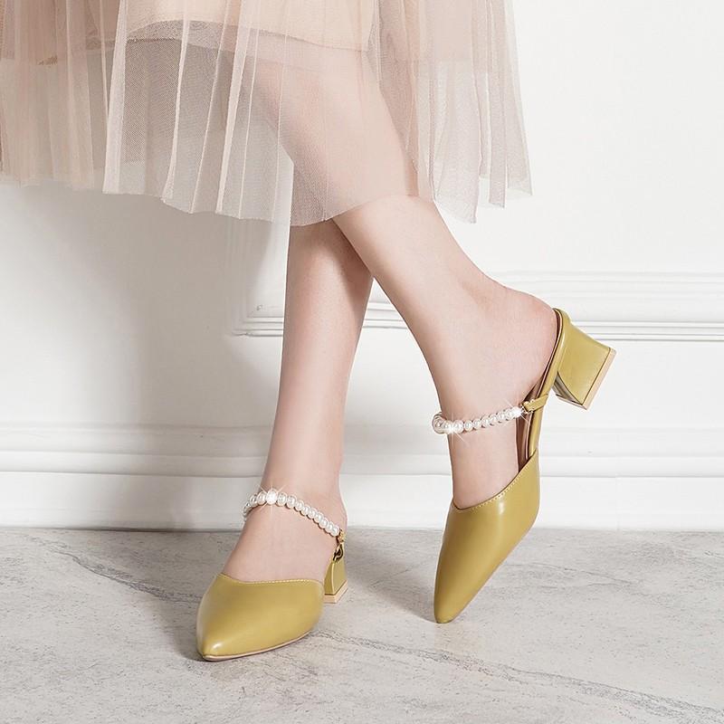 Coarse Heel Pointed Cold Slippers Women's Summer New One-pedal Soft-soled Temperament Breathable Women's Single Shoes