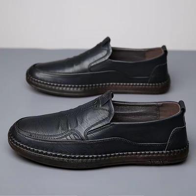 Hy [Genuine Leather Cowhide] Leather Shoes Men's Genuine Leather New Men's Casual Shoes Hand-stitched Soft Sole Non-slip Dad
