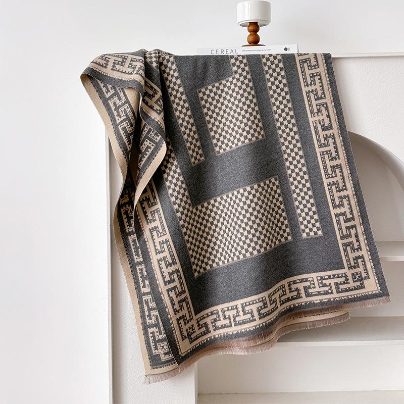 Cașmir imitație model carouri stil retro imprimare textură față-verso cald eșarfă șal