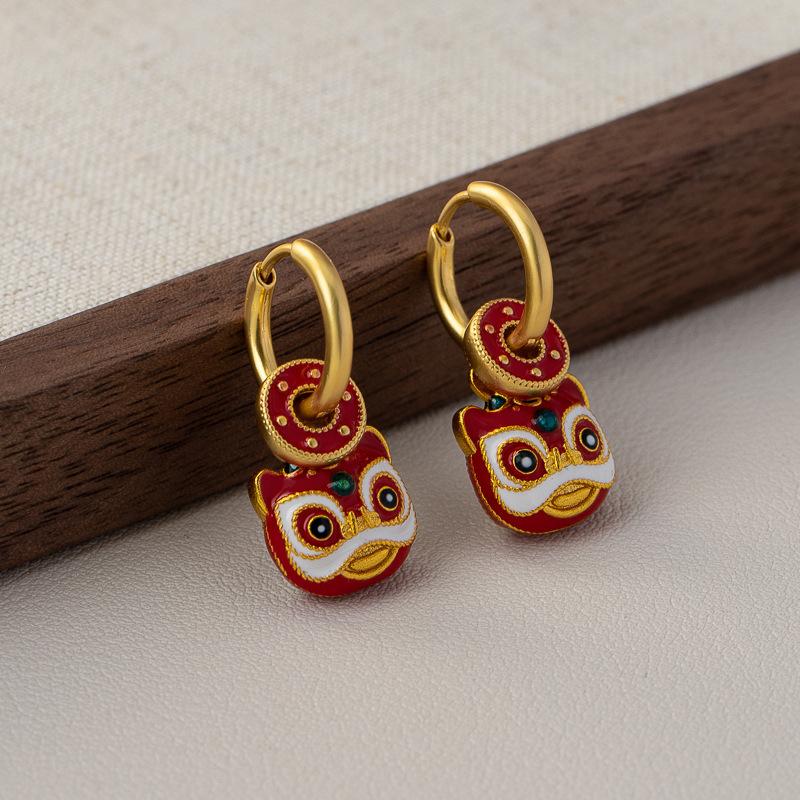 Retro color enamel new Chinese earrings drip glaze circle ethnic style niche light luxury high-end ear jewelry