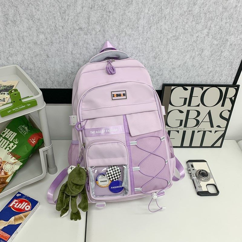 

Boys High School Students Large Capacity Waterproof Good-looking 2025 New Arrival Burden Reduction Spine Protection Ultra Light Backpack All-Match Bag Purple [long-legged frog + badge]]