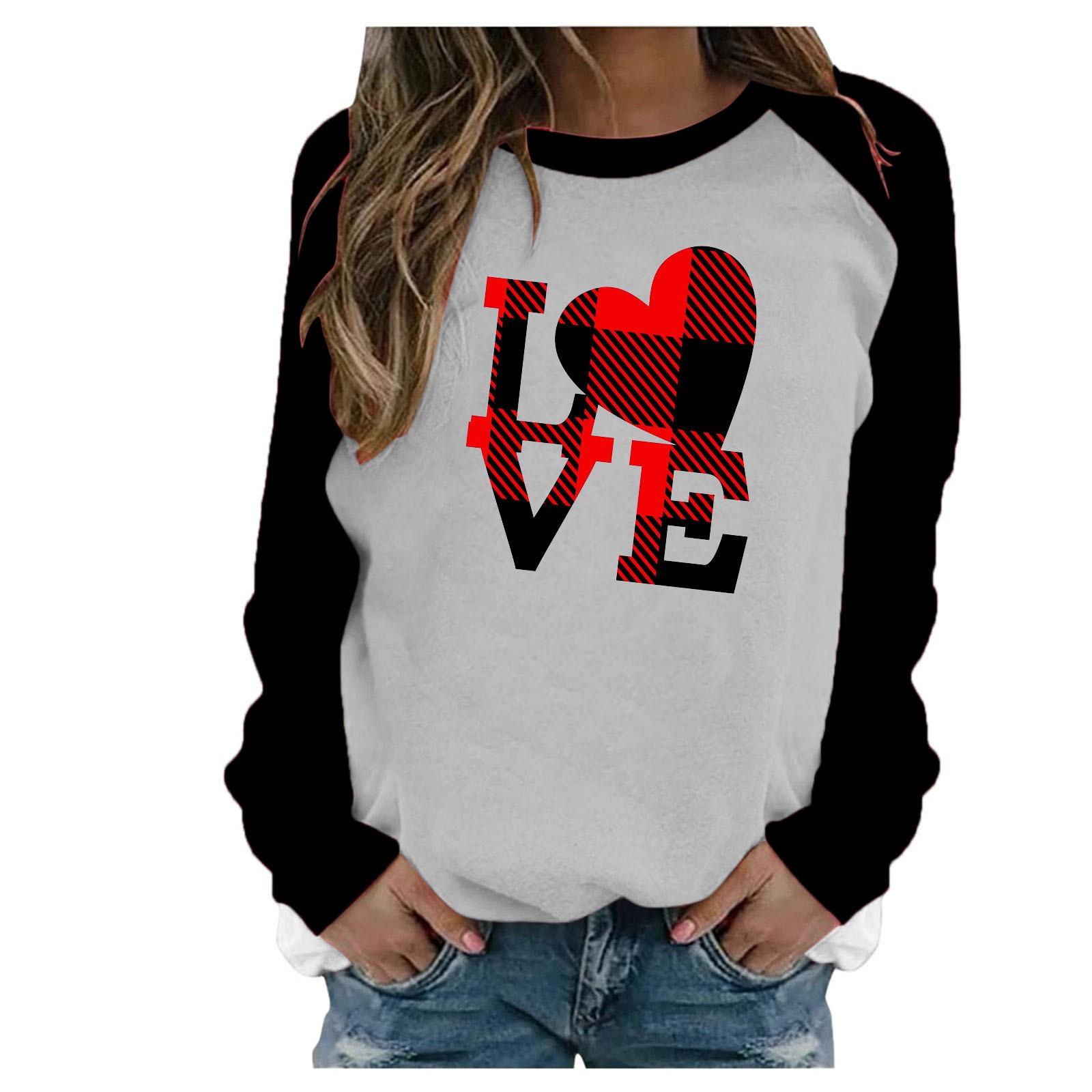 

(SU)Женская блузка с длинными рукавами и принтом в виде сердца ко Дню святого Валентина, футболка L