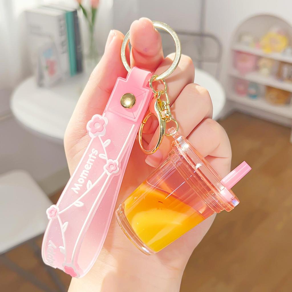 Acrylic Milk Tea Keychain: Cute Coffee Cup Glitter Pendant Charm