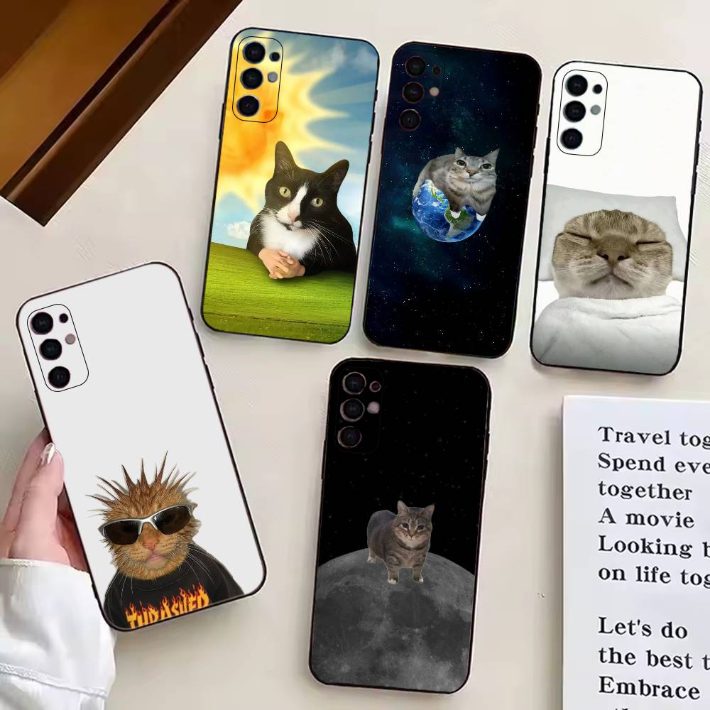 F-Funny Animal Cat Phone Case Black Silicone Soft For Samsung S25,S24,S21,S22,S23,S30,Ultra,S20,Plus,Fe,Lite