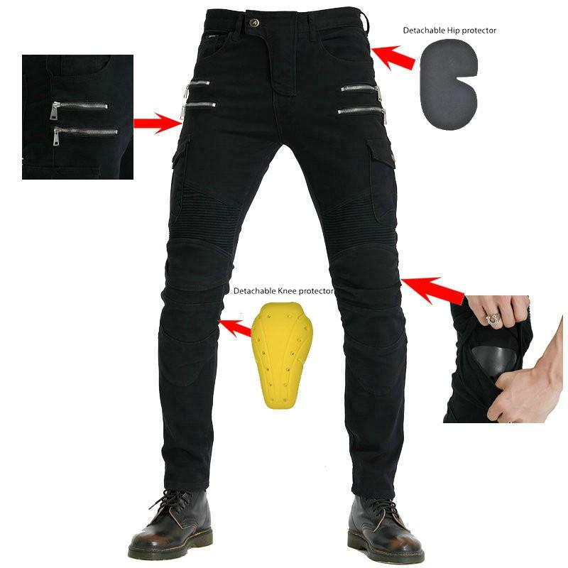 Mens Motorcycle Riding Pants With Removable Armor Pads All-Season Off-Road Biker Jeans Cotton Protective Trousers