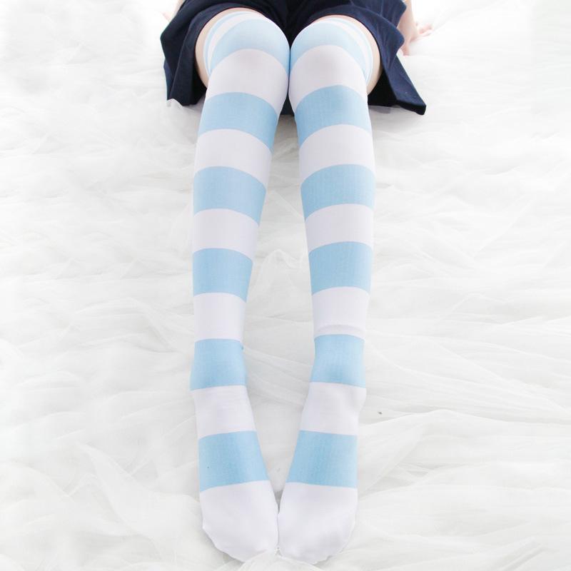 Calcetines Japoneses Dulces de Rayas con Estampado de Huella de Gato Hasta la Rodilla - Lindo Estilo Lolita Soft Girl JK