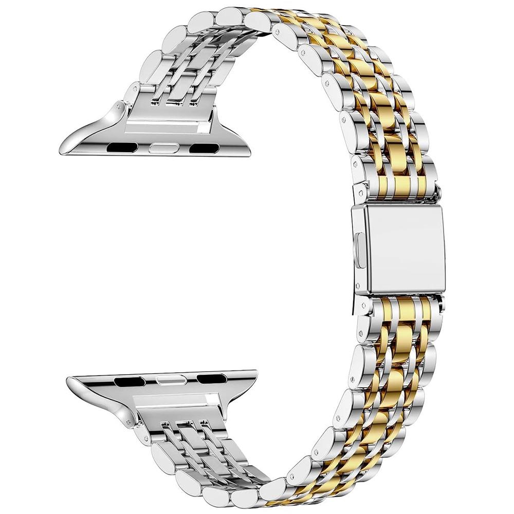 

For Apple Watch Series 10 42mm/9 8 7 41mm/SE (2023) SE (2022) SE 6 5 4 40mm/3 2 1 38mm Watch Strap Stainless Steel Band Silver+Gold