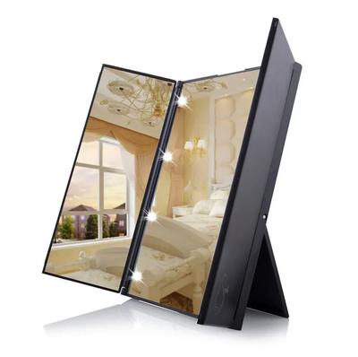 Espelho de Maquilhagem com Luz LED Dobrável Portátil com Suporte Luz Espelho de Bolso Compacto Espelho de Maquilhagem