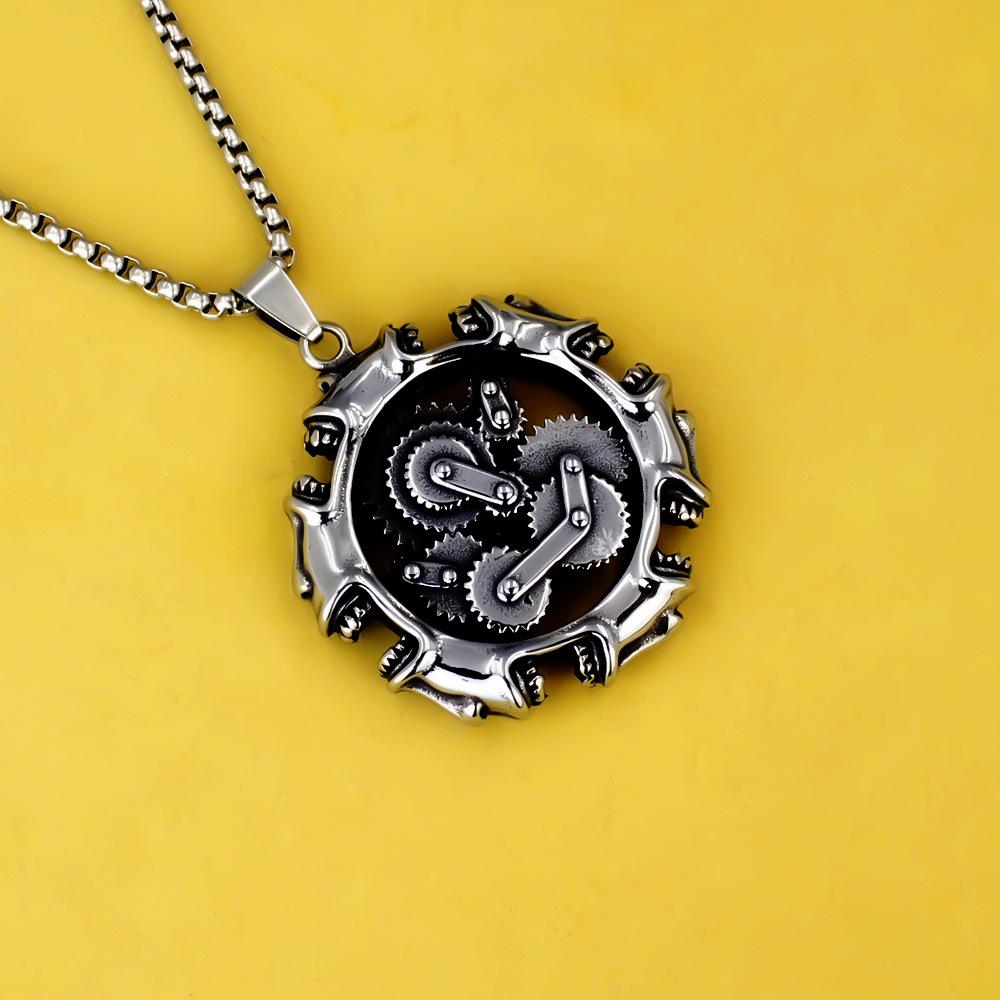 Necklace Retro Mechanical Gear Skull Men's Pendant