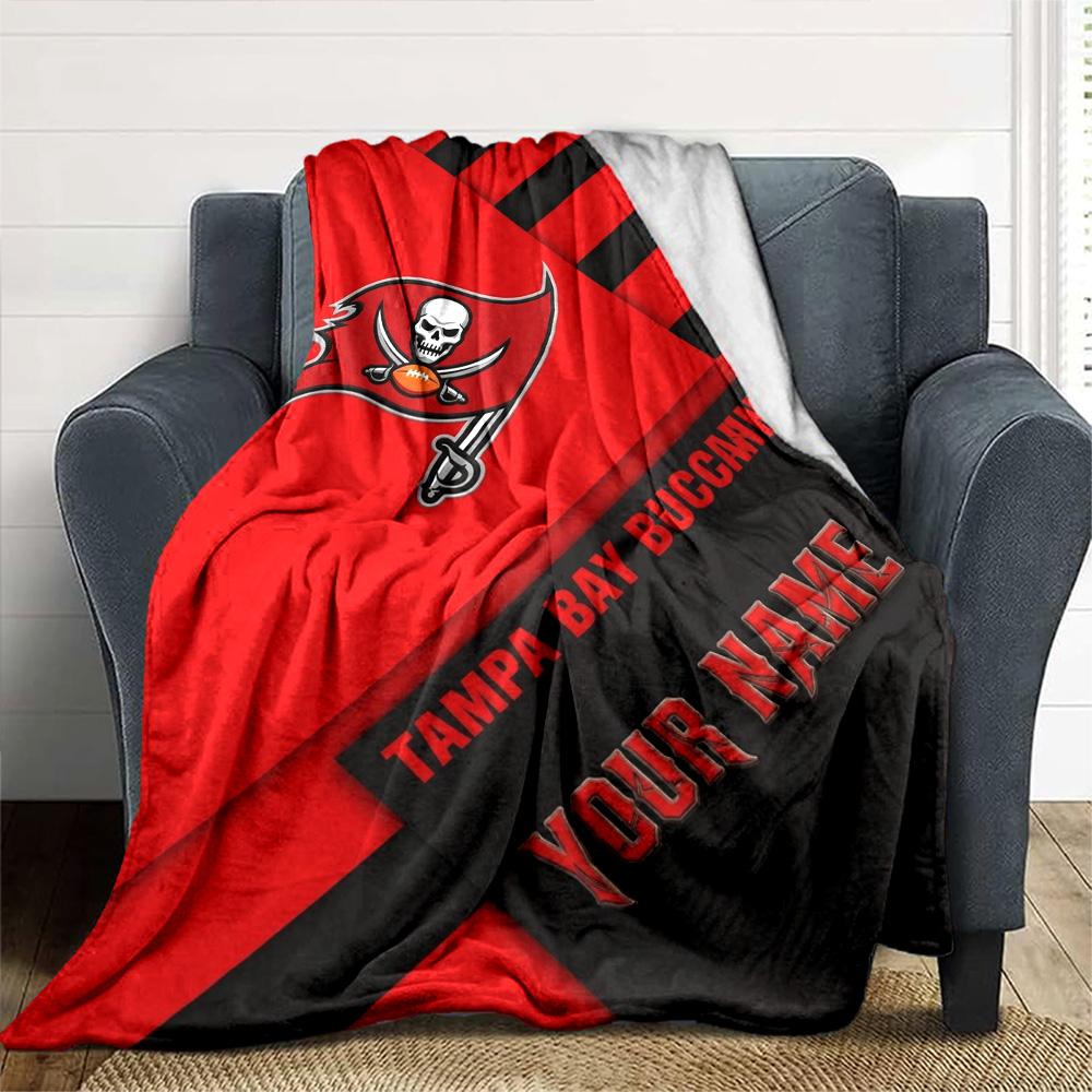 Name Custom Tampa Bay Buccaneers Logo Print Flannel Blanket High Quality Warm Comfortable Cover for All Seasons Perfect for Gifts Home Decor