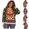 Women's Christmas Print Long Sleeve Sweater Top for Holiday Parties