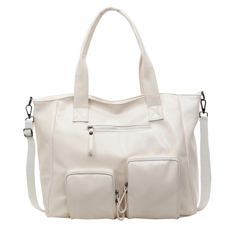 

Сумка на плечо большой вместимости из мягкой кожи, дорожная сумка, женская сумка-тоут бежевый