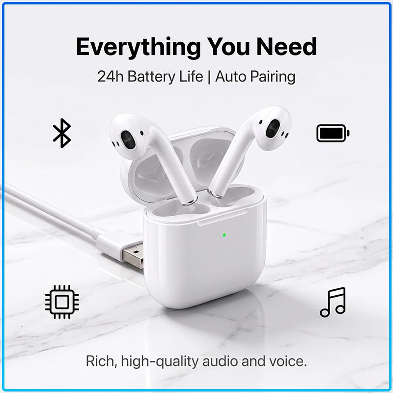 Apple AirPods 2 Generation Wireless Bluetooth Headphones Auto Pair 24 Hours Playtime In Ear Earbuds For All Smartphones