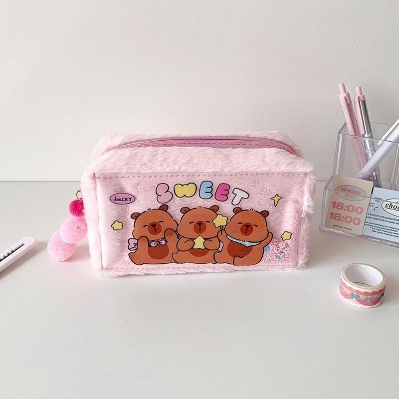 Plush Animal Pencil Case Large Capacity Pencil Pouches Zippered Closure Pen Organiser Bag For Office School Supplies