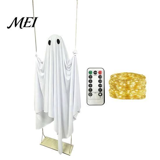 Floating Ghost for Patio Trees Halloween Hanging Swing Decor with String Lights, Glowing Adjustable Swinging Props Ornament Yard Tree, Outdoor Spooky