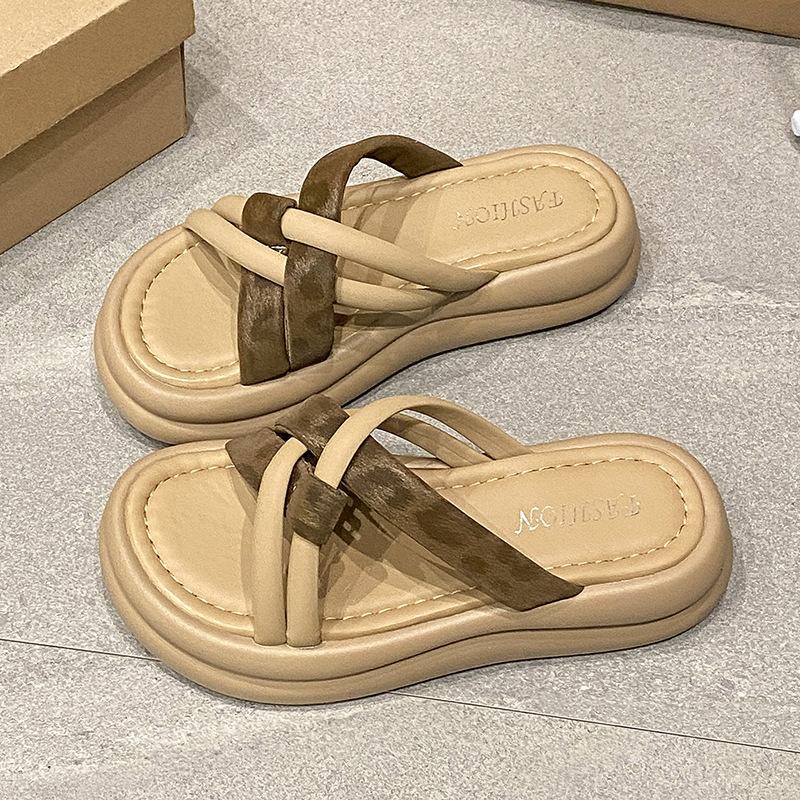 Women's Slippers Summer Wear Versatile Thick-soled Soft-soled Cool Slippers Non-slip and Deodorant Outdoor Beach One-word Slippers Women